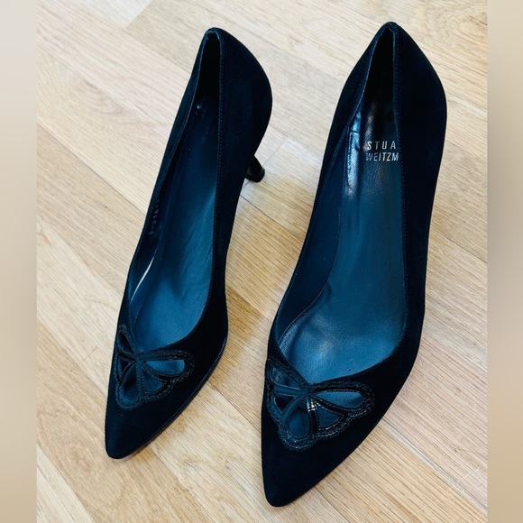 Stuart Weitzman Suede Pointed Toe Pumps Black Size 7.5 M 2 in Kitten Heel - Picture 4 of 16